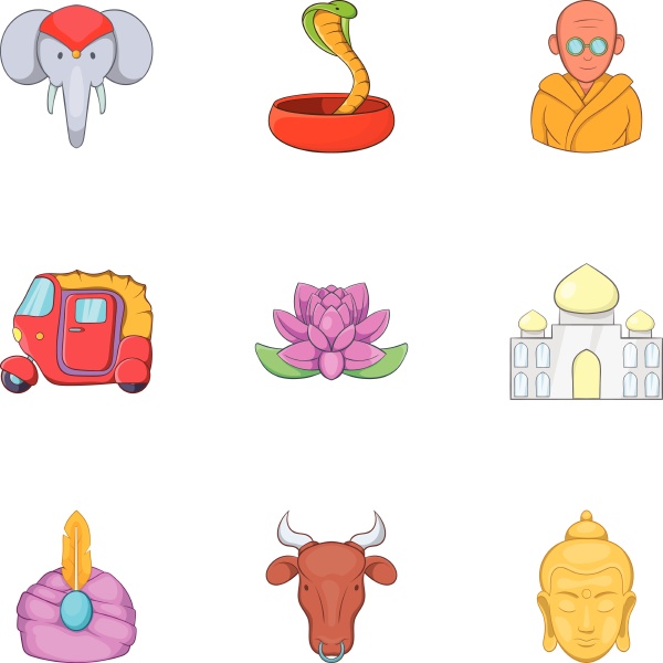 india icons set cartoon style
