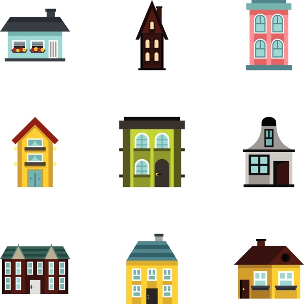 house icons set flat style
