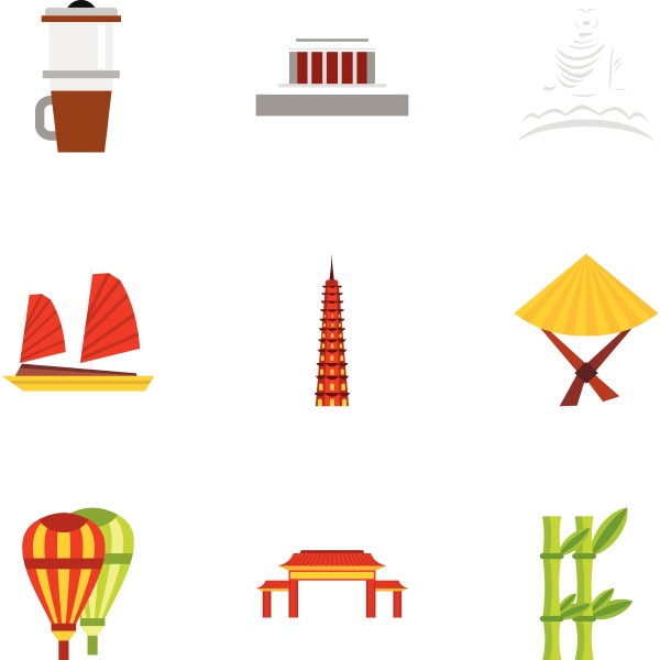 country vietnam icons set flat