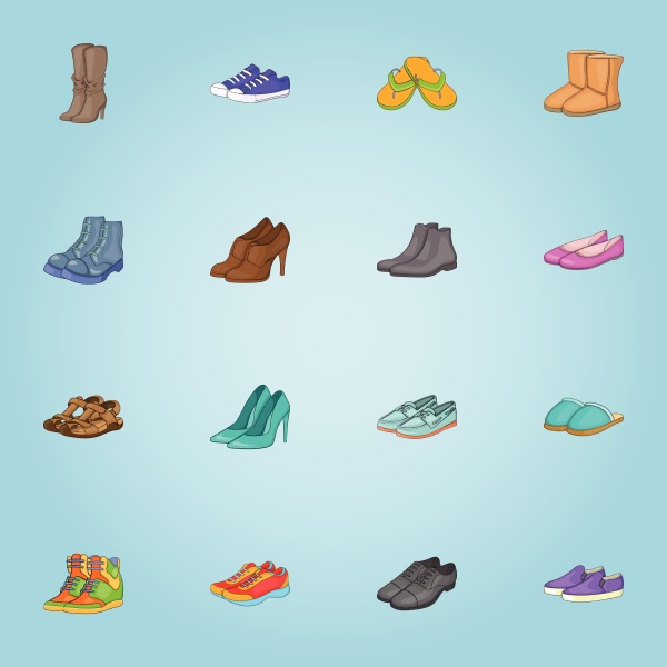 shoes icons set cartoon style
