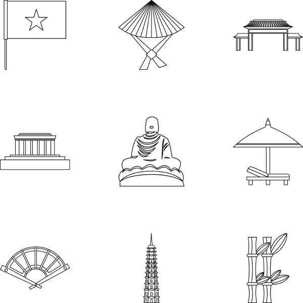 vietnam icons set outline style