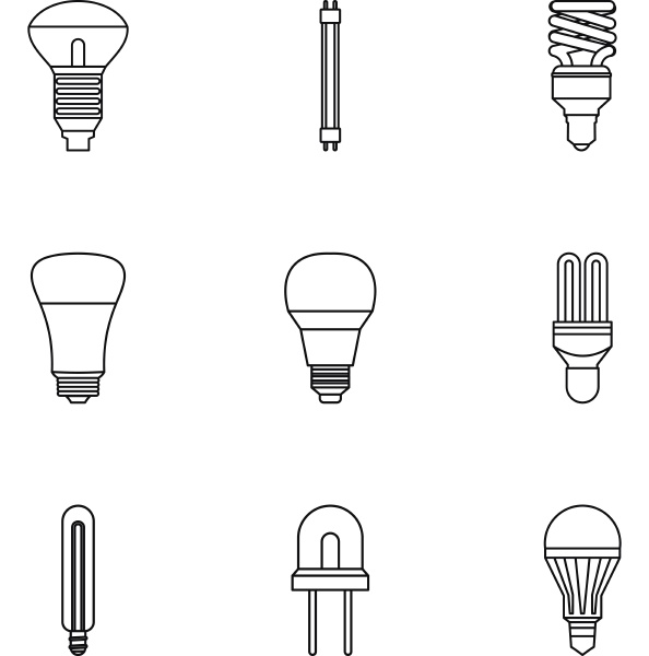 lighting icons set outline style