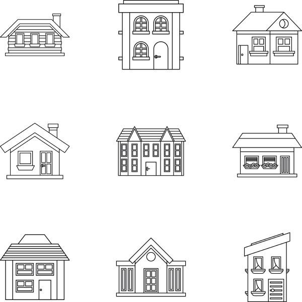 residence icons set outline style