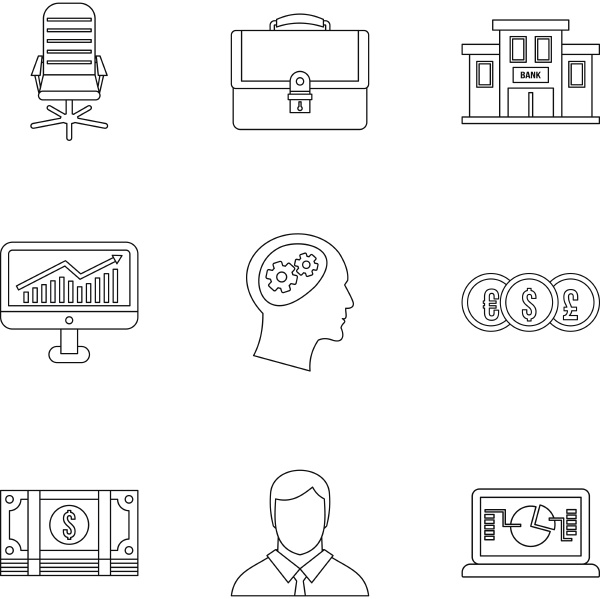 business icons set outline style
