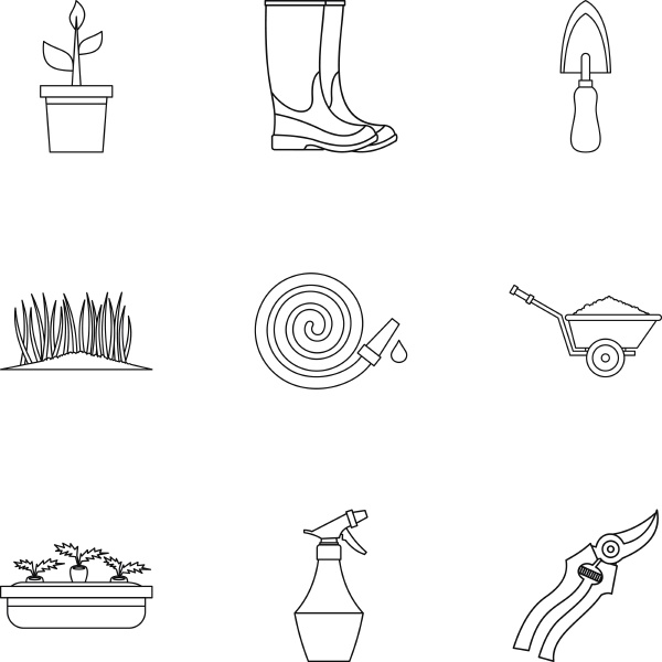 garden icons set outline style