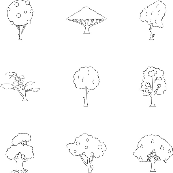 arboreal plant icons set outline