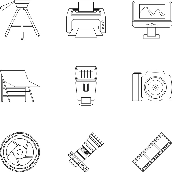 photography icons set outline style