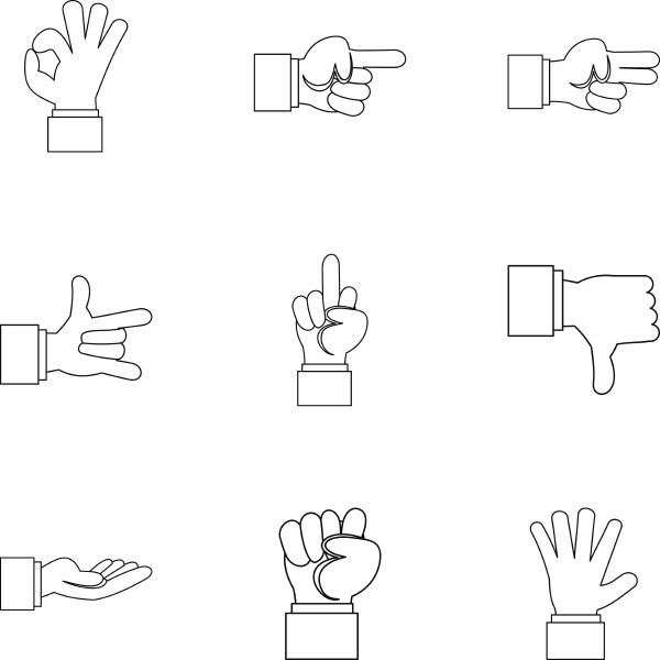 gestural icons set outline style