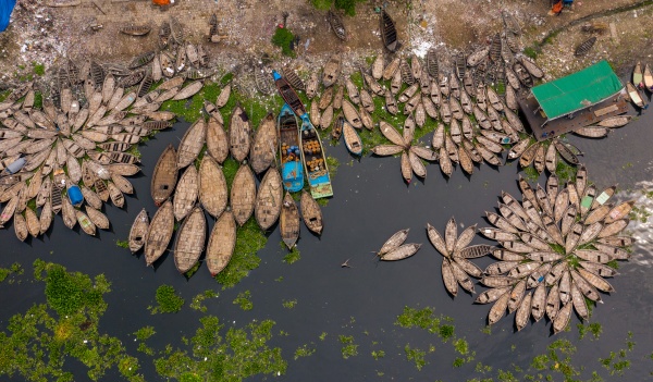 aerial view of traditional fishing boats