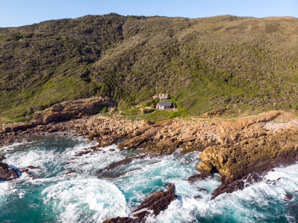aerial view of robberg isolated beach