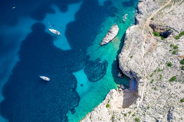 aerial view of turquoise water in