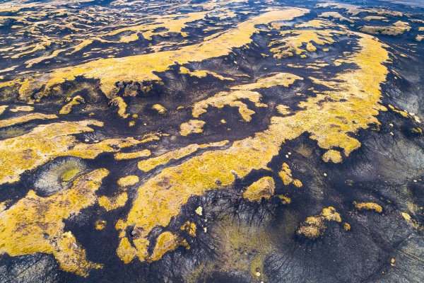 aerial view of hilly lava field