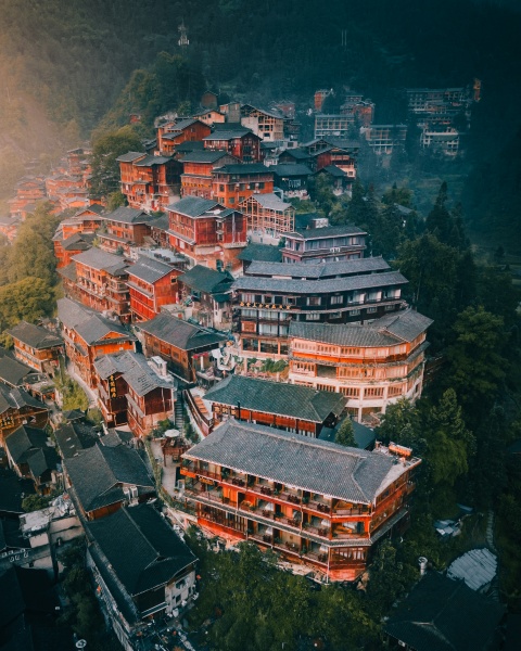 aerial view of miao village in
