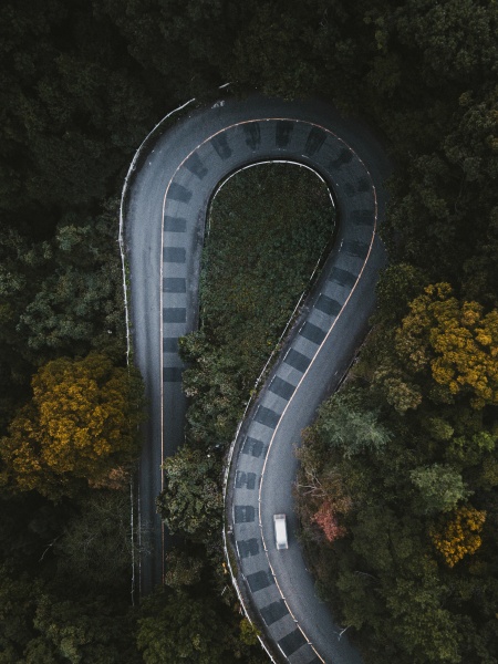 aerial view of a vehicle driving