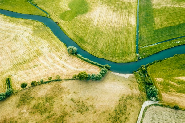 aerial view of idyllic farmland in