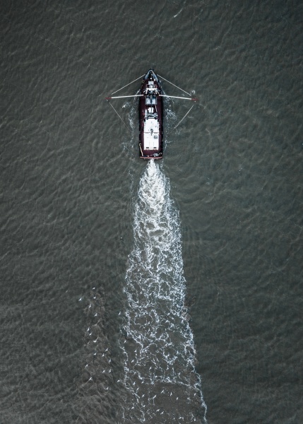 aerial view of a fishing boat