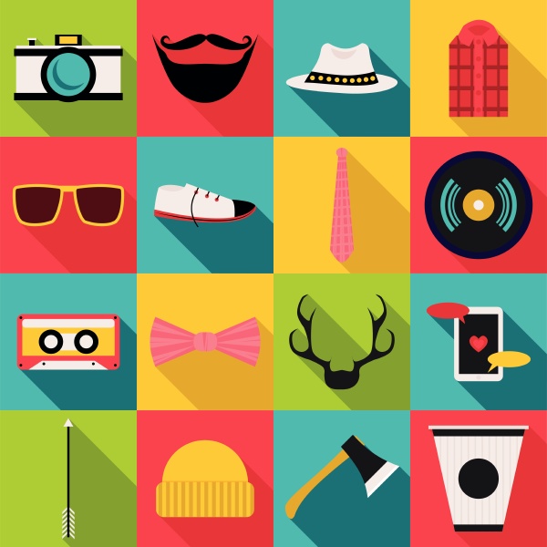 hipster items icons set flat