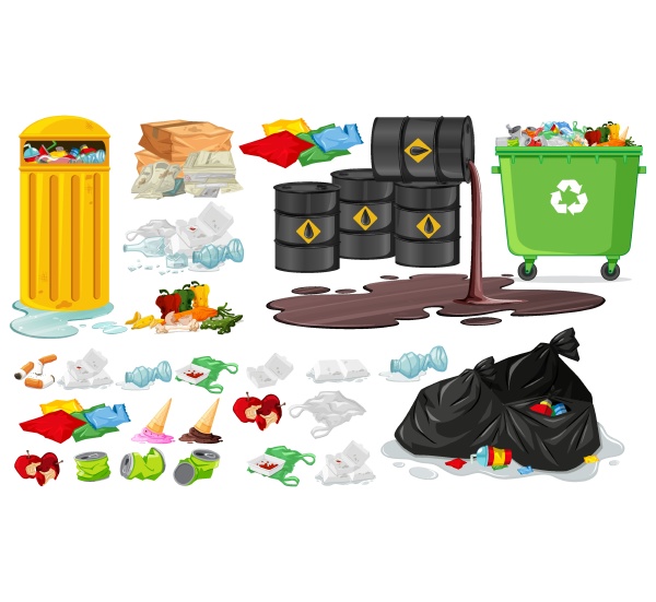 set of plastic garbage and trash