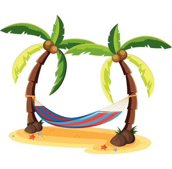 coconut tree and hammock on white