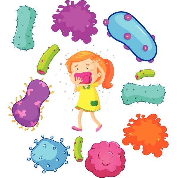 little girl and bacteria around her
