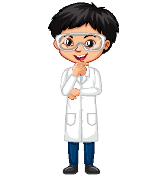 boy wearing science gown on white