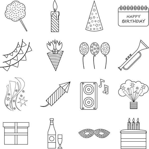 happy birthday icons set outline