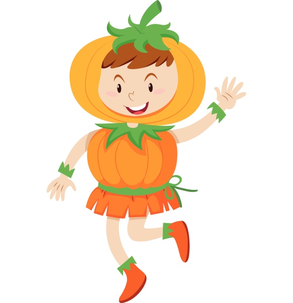 kid in pumpkin costume for halloween