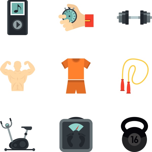 bodybuilding icons set flat style