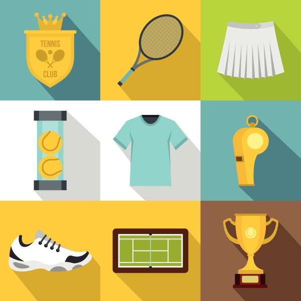 tennis icons set flat style