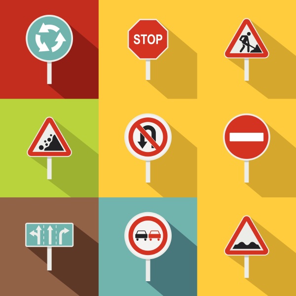 traffic sign icons set flat