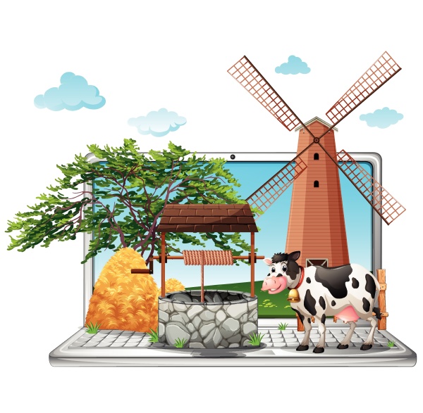cow and well on computer screen