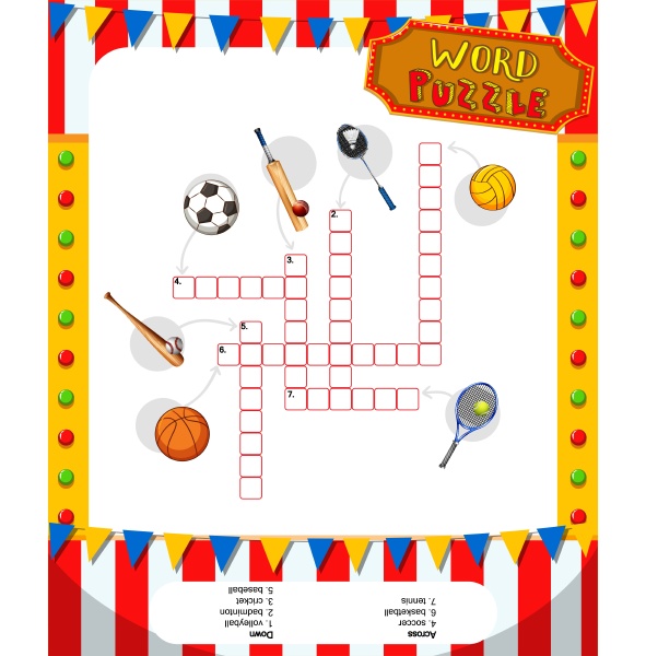word puzzle game with sport equipments