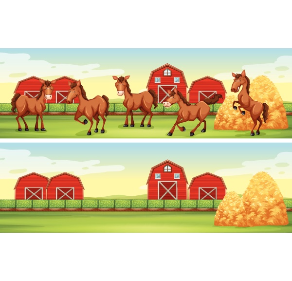 farm scenes with horses and barns
