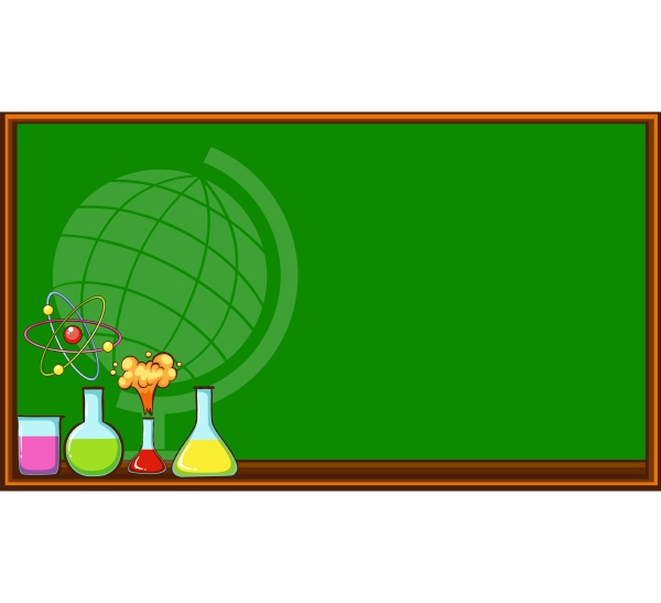 blackboard and science beakers