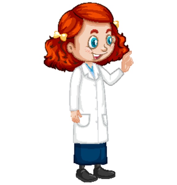 girl in science gown on white