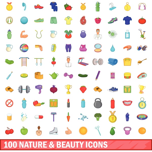 100 nature and beauty icons set
