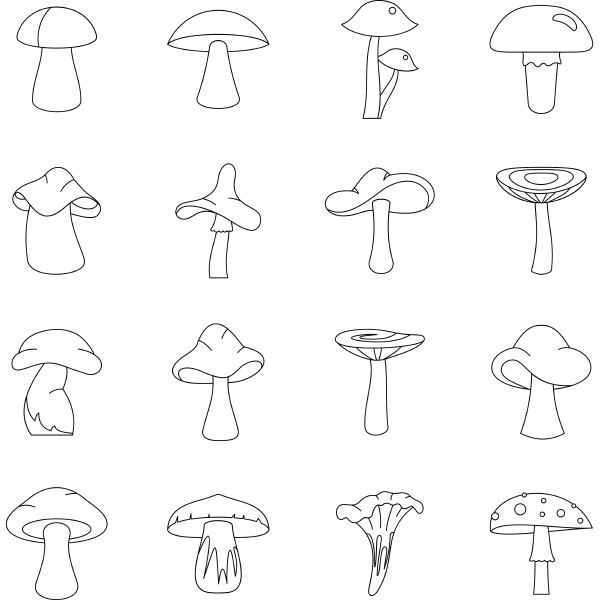 mushroom icons set outline style