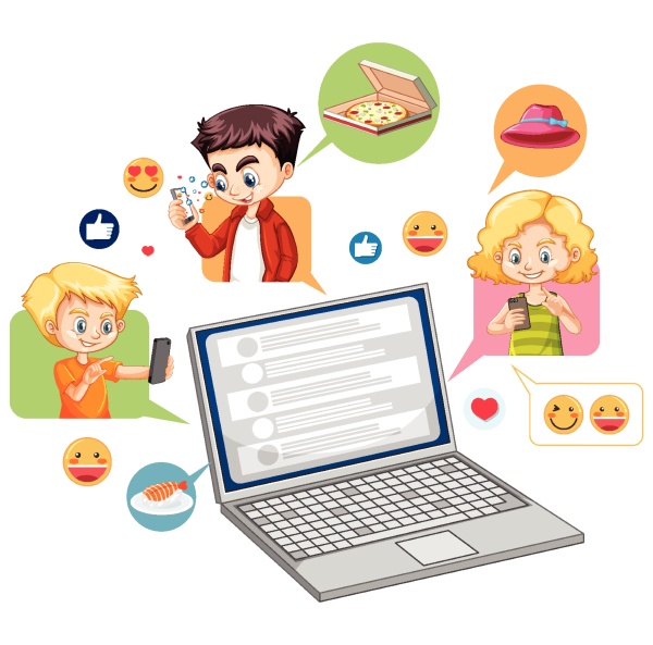 laptop with social media emoji icon