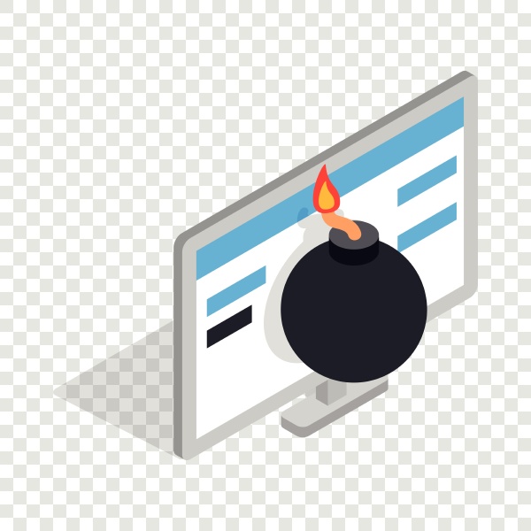 bomb and computer monitor isometric icon