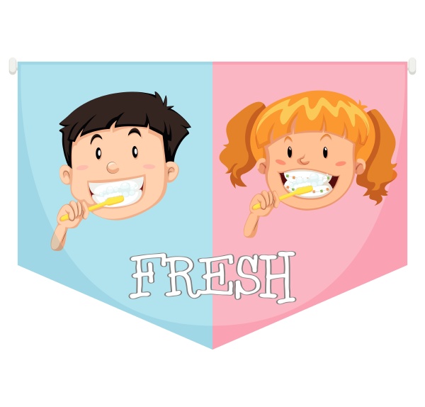 boy and girl brushing teeth