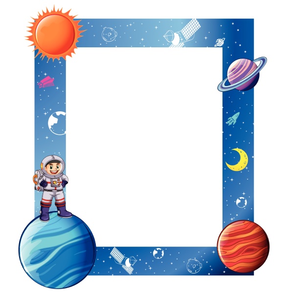 border with astronaut and solar system