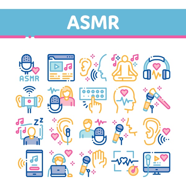 asmr sound phenomenon collection icons set