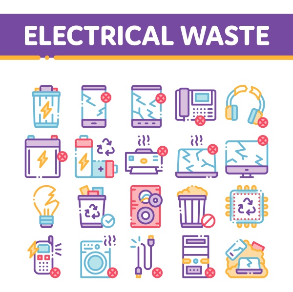 electrical waste tools collection icons set