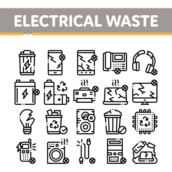 electrical waste tools collection icons set