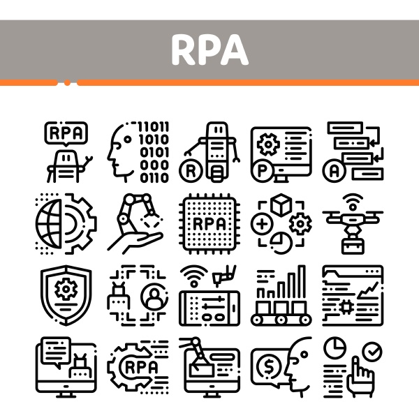 rpa robotic process automation icons set