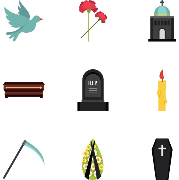 cemetery icons set flat style