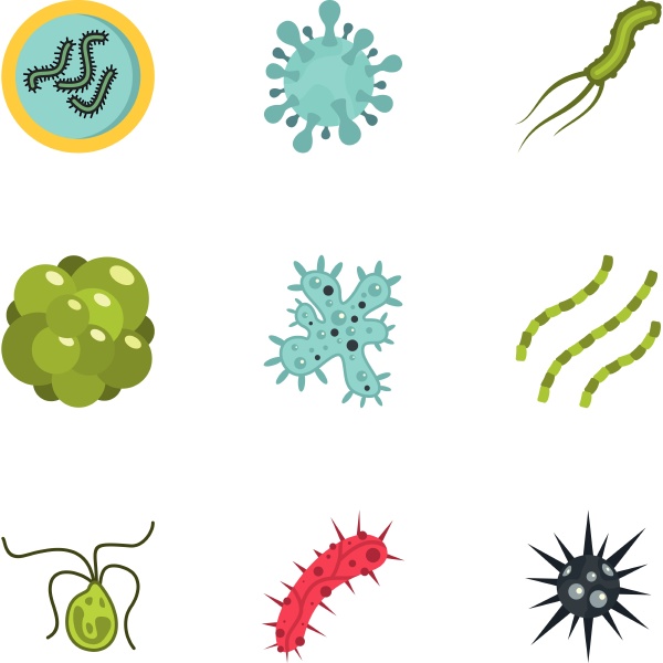 germs icons set flat style