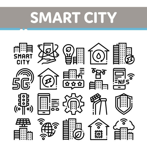 smart city technology collection icons set