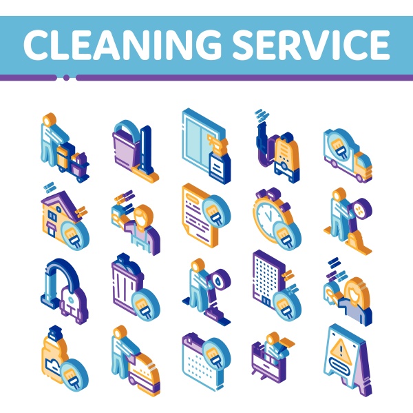 cleaning service tool isometric icons set