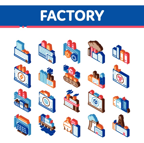factory industrial isometric icons set vector